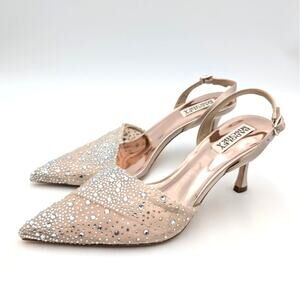 Badgley Mischka Brenna Embellished Slingback Pumps Women's Nude Size US7.5 EU38